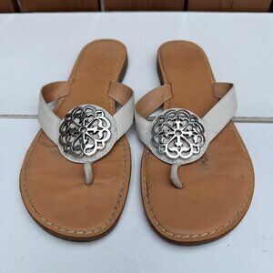 Womans Brighton White Leather Thong Sandals Size 9M Made In Brazil